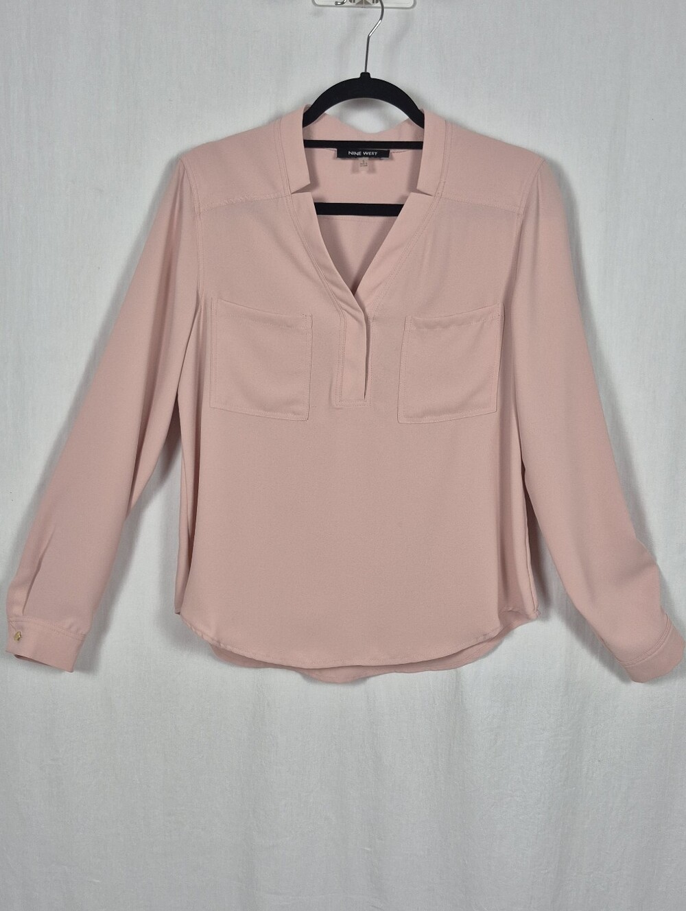 Nine West Blush Pink Long Sleeve Blouse Size S – Button Front, Double Chest Pock